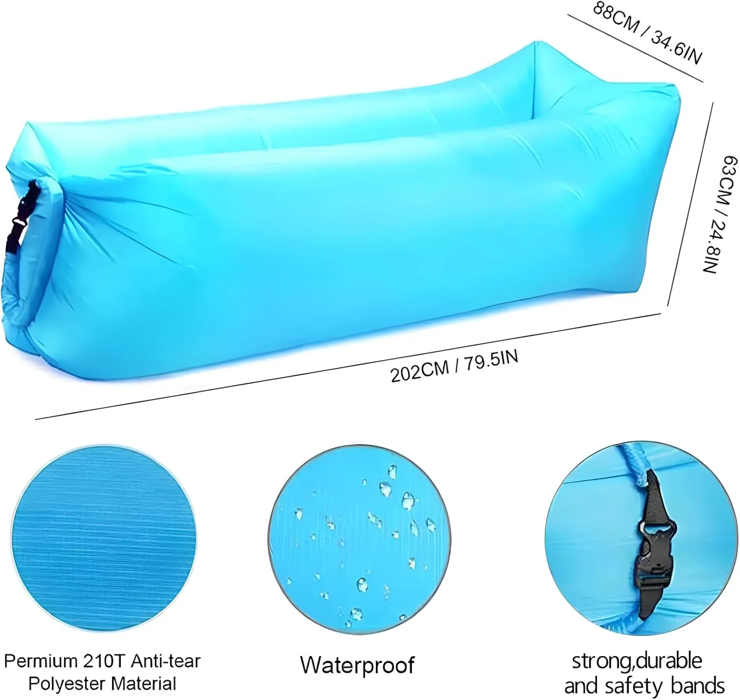 Inflatable Couch Air Sofa Hammock Portable, Waterproof Anti Air Leaking Design Camping Chair for Traveling Beach Picnics & Music Festivals Camping (Blue)