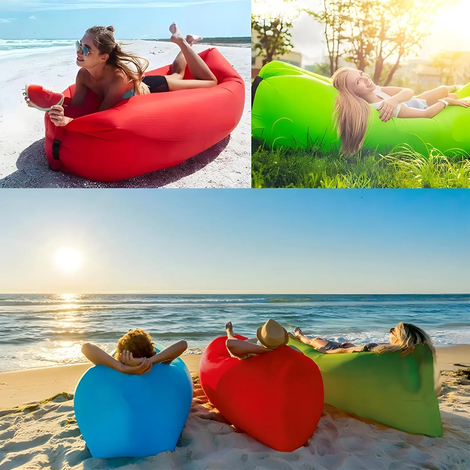 Inflatable Couch Air Sofa Hammock Portable, Waterproof Anti Air Leaking Design Camping Chair for Traveling Beach Picnics & Music Festivals Camping (Red)