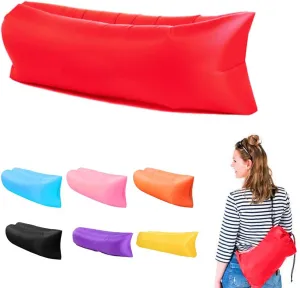 Inflatable Couch Air Sofa Hammock Portable, Waterproof Anti Air Leaking Design Camping Chair for Traveling Beach Picnics & Music Festivals Camping (Red)