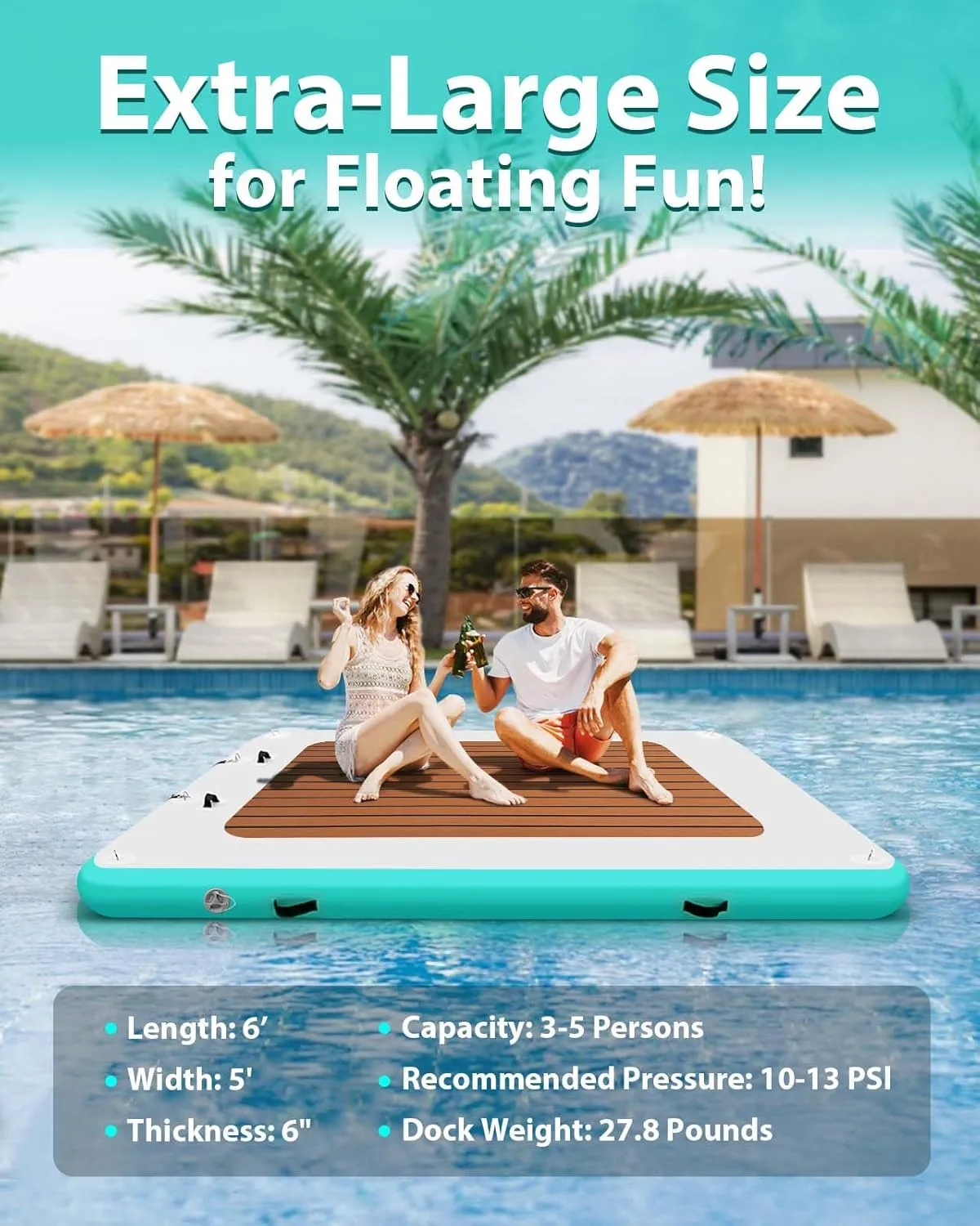 Inflatable Floating Dock Platform for Lake Sea Swimming Pool Water Boat 6.6ft/8.2ft/10ft/12ft Raft Island Floats with Storage Bag