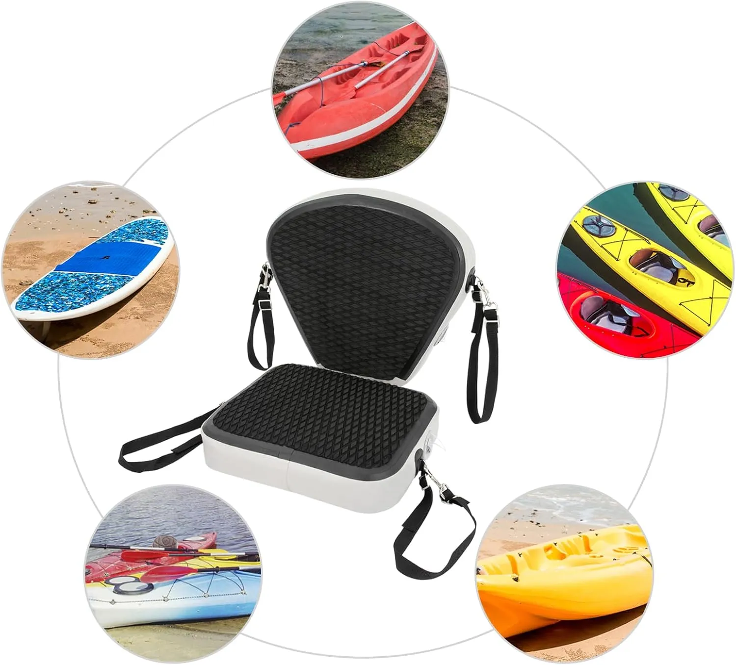 Inflatable Kayak Seat Portable Thicken Seat Cushion for Kayak Padded Kayak Seat w/Back Support Adjustable Strap, for Kayaking Canoeing Drifting Rafting Fishing (Black)