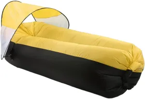 Inflatable Lounger Air Sofa, 210T Tear Resistance Plaid Inflatable Sofa for Camping (Black Plus Yellow)(Black Plus Yellow)