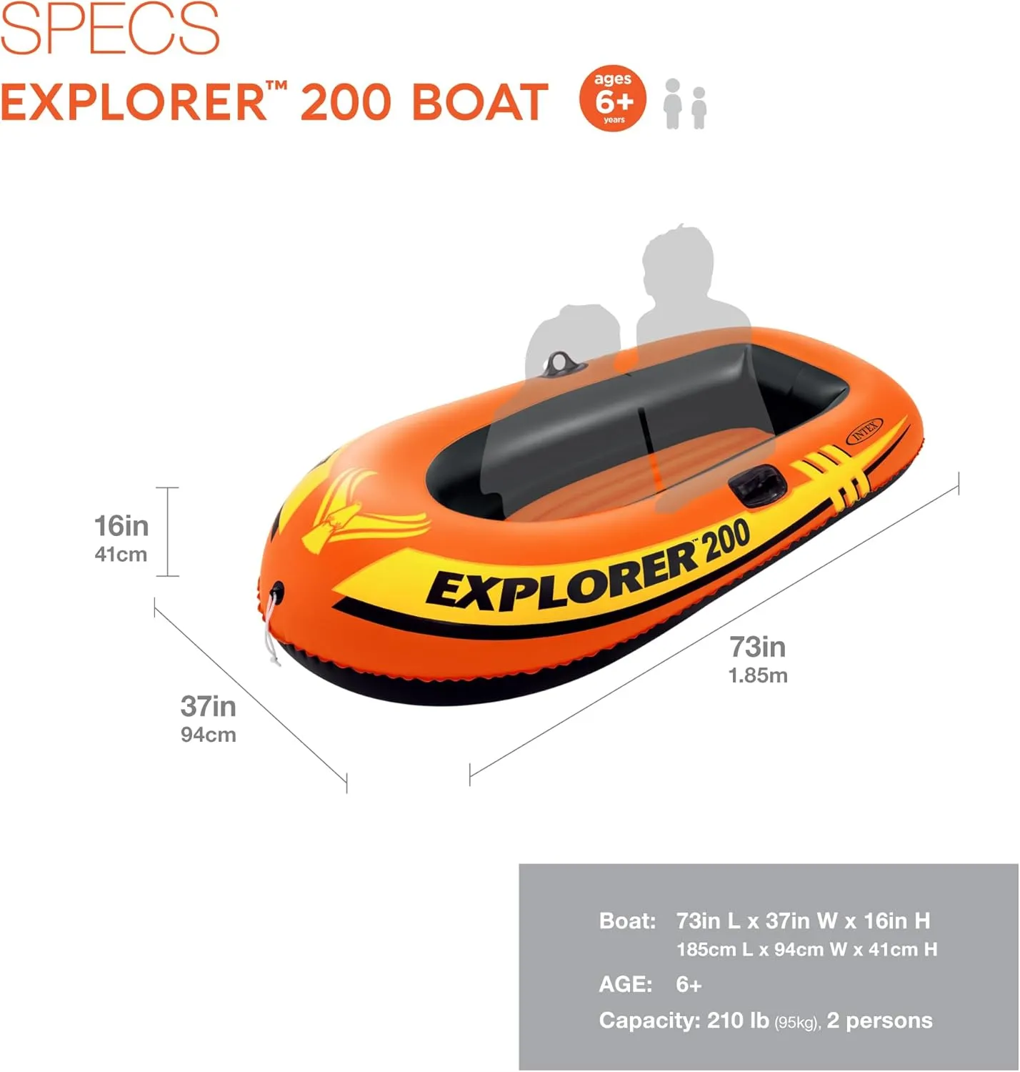 INTEX Explorer Inflatable Boat Series: Dual Air Chambers – Welded Oar Locks – Grab Handles – Bow Rope – Sporty Design
