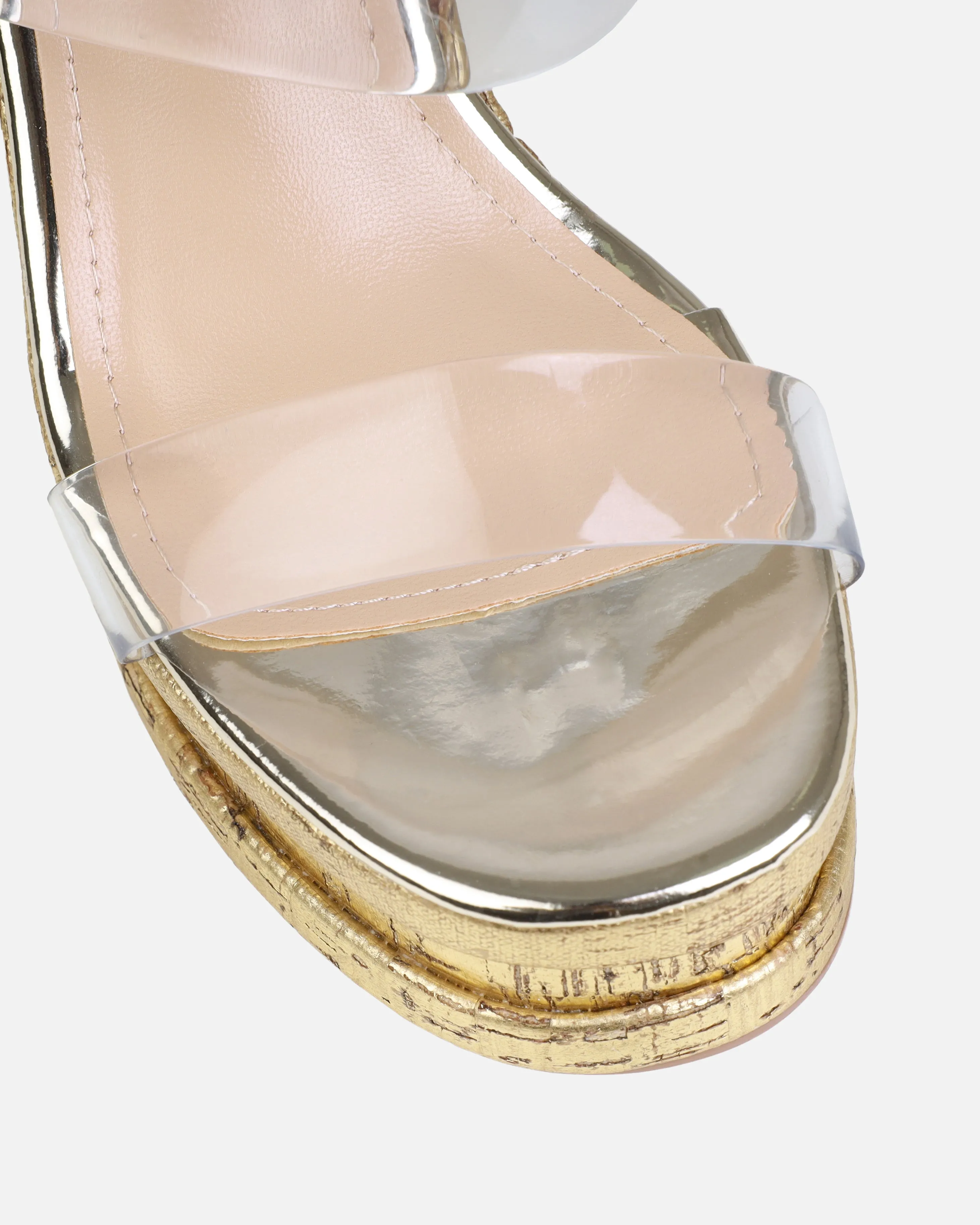 Isabelle Gold Clear Mule Wedges