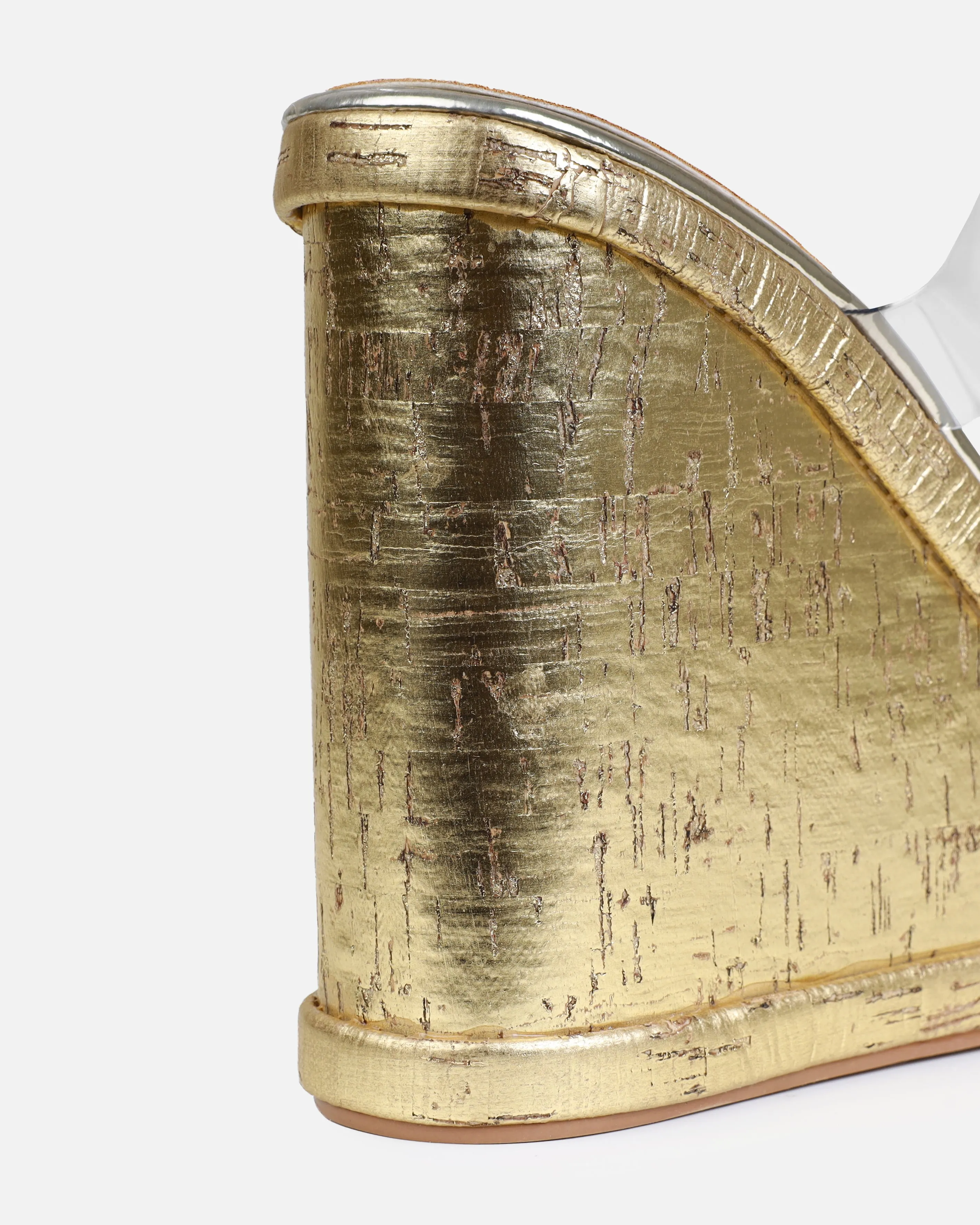 Isabelle Gold Clear Mule Wedges
