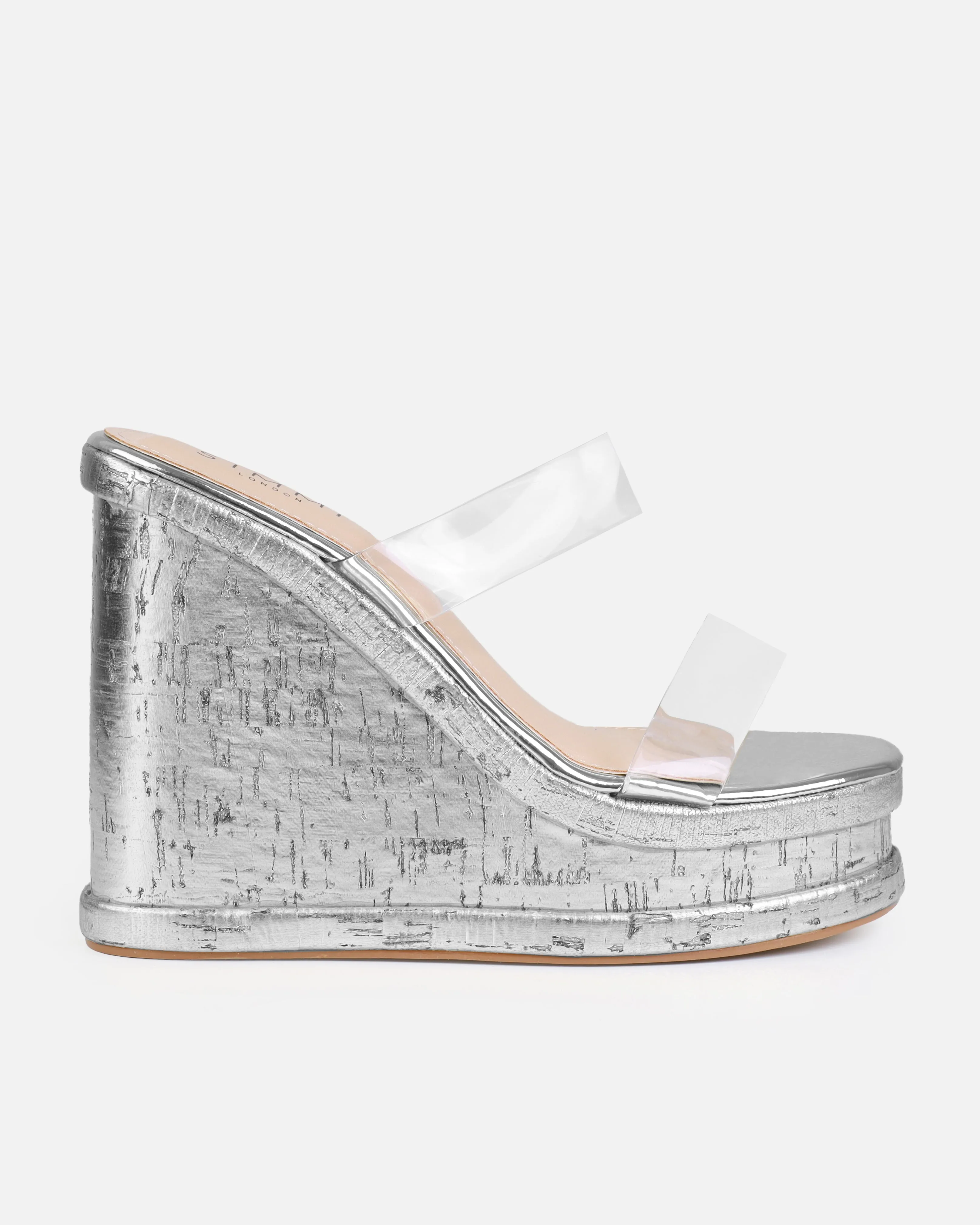 Isabelle Silver Clear Mule Wedges