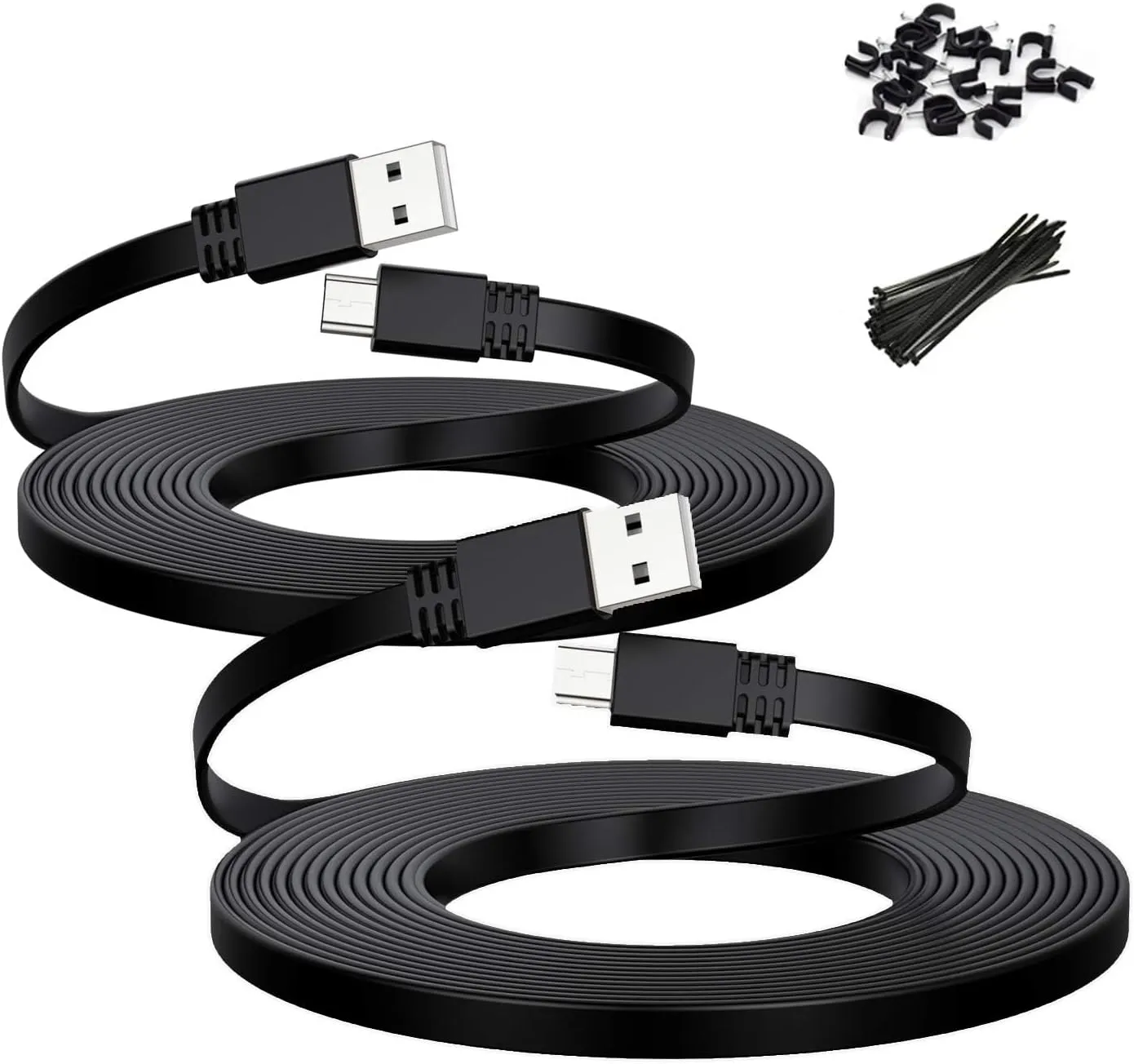 Itramax Micro USB Power Cable 30 FT (2 Pack),Flat Micro USB Charging Power Cord,Charger for Wyze Cam V3 V4,Yi Cam,Nest Cam,Blink Mini XT XT2 Outdoor 3rd Gen Camera,Arlo Q,Zmodo,25
