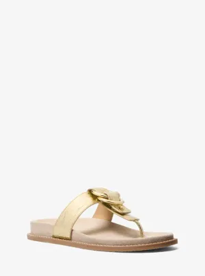 Jaden Crackled Metallic Leather Thong Sandal