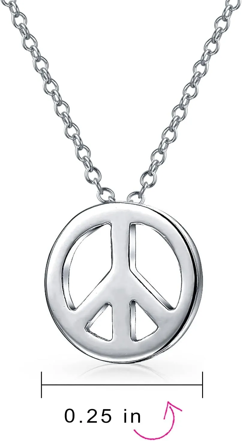 Jewelry Set Dainty Tiny Small Flat Threader Earrings Round World Peace Sign Symbol Stud Earrings Pendant Necklace For Teen Women Yellow Gold plated .925 Sterling Silver
