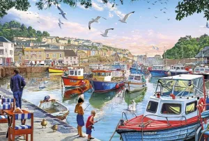 Jigsaw Puzzle for Adults Fishing Boat Seaside Harbour Town Challenging Educational Fun Family Activities Games Toys Gifts Wooden Puzzles 500 Piece, 500PCS