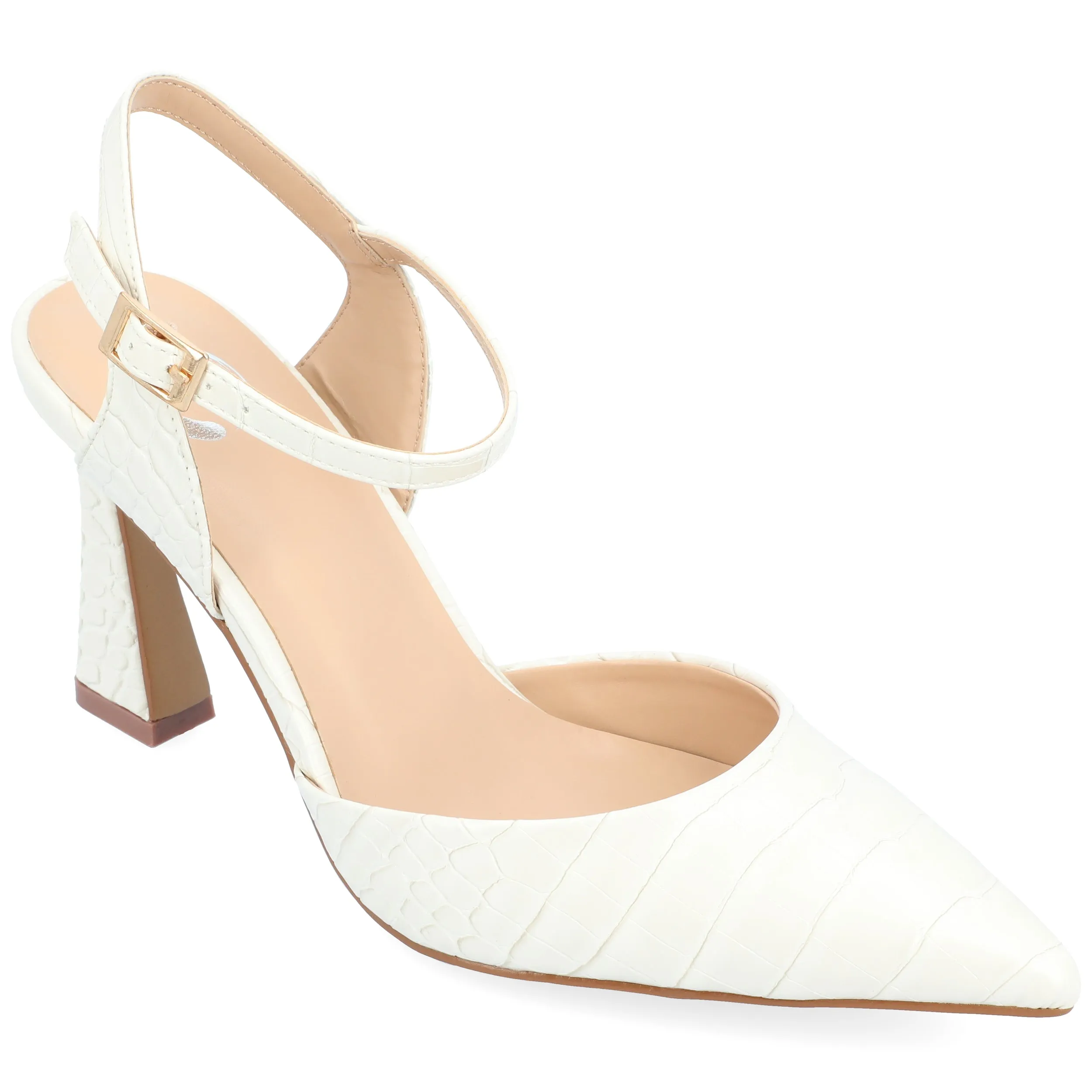 Journee Collection Womens Nixey Croco Texture Buckle Pointed Toe Pumps