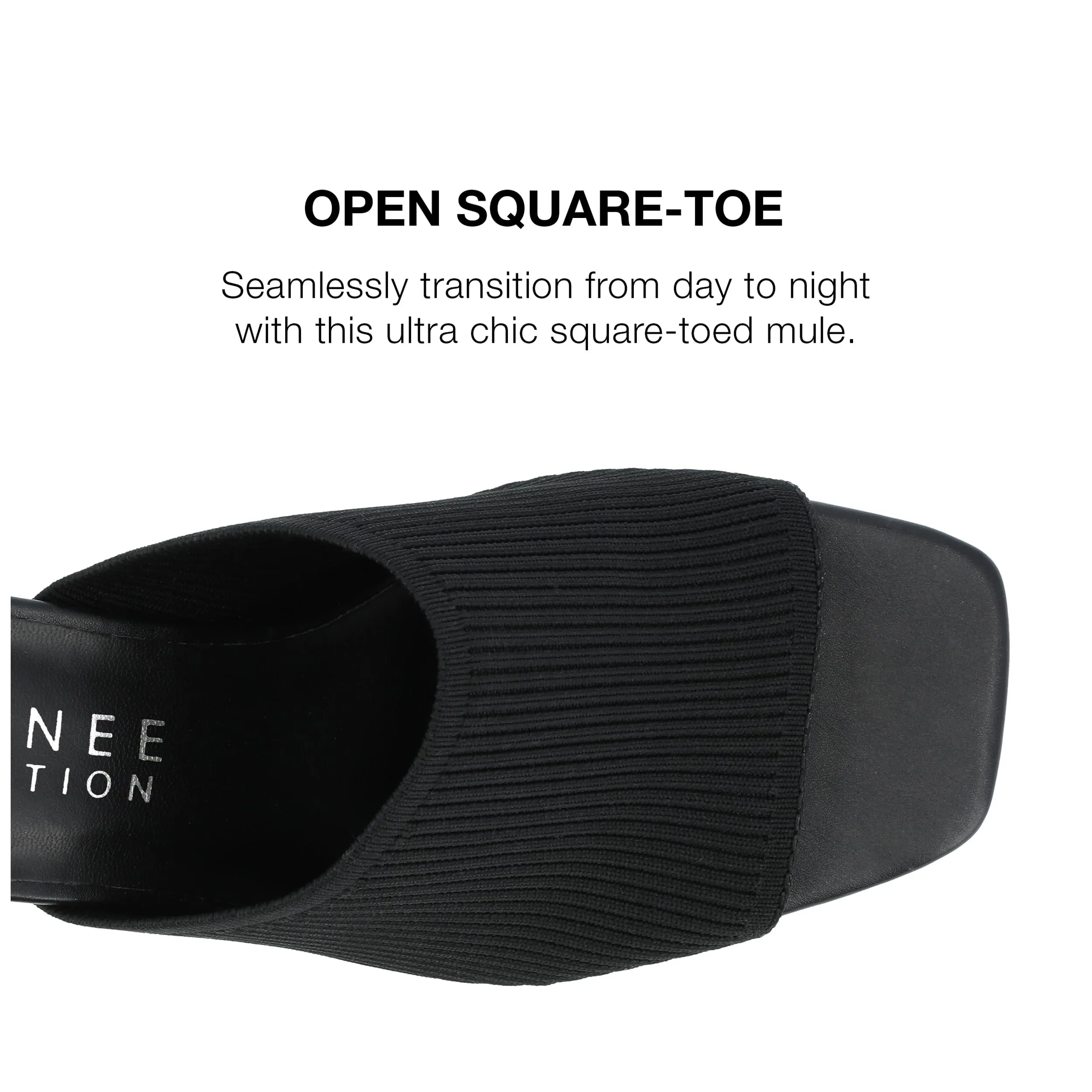 Journee Square Open Toe Chunky Block Heel Knit Slip-On Pump for Women - Lorenna Heeled Fashion Mule Black 9.5 Medium Womens US