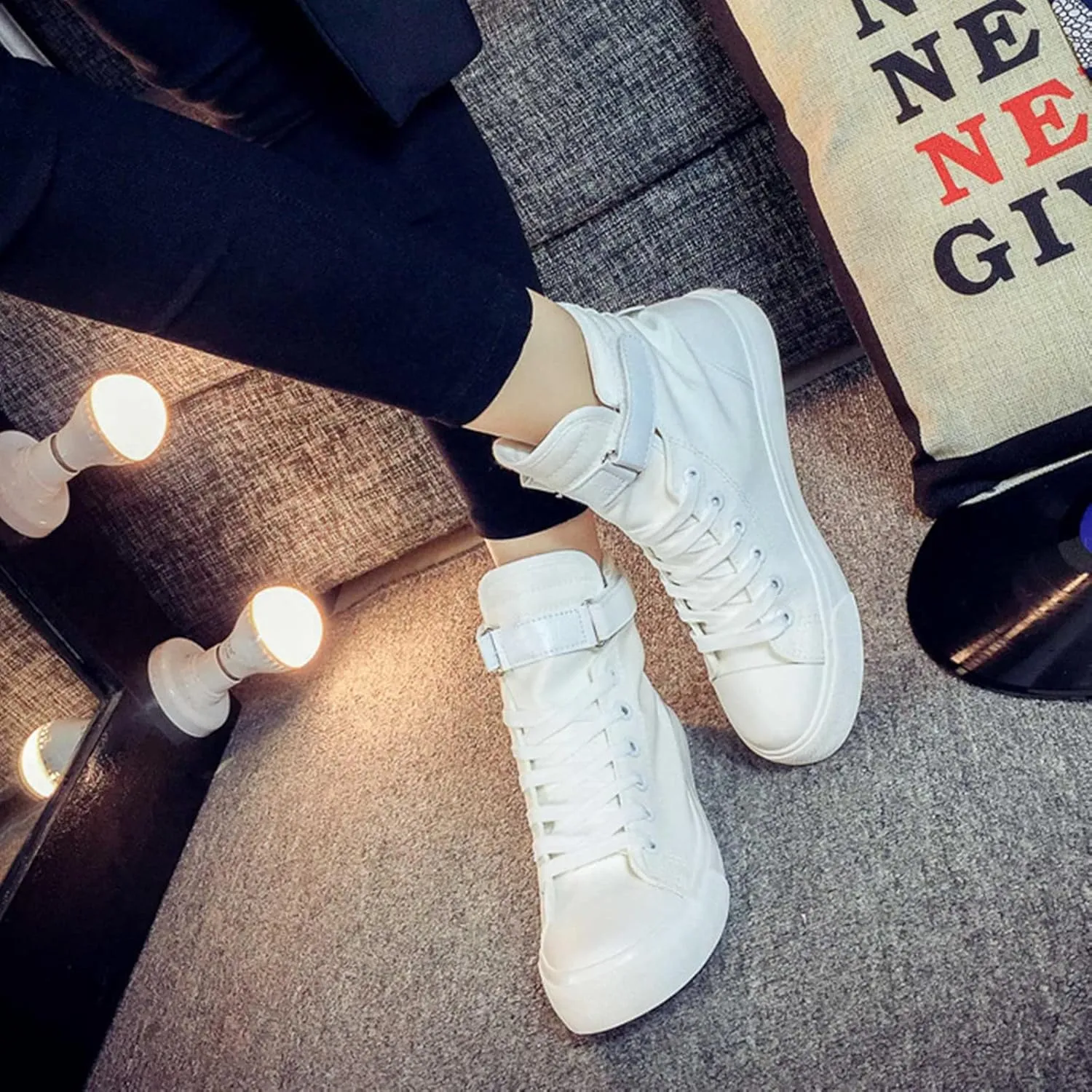 Julymens Unisex Women's Men's High-Top Canvas Shoes Plush Lining Winter Sports Shoes