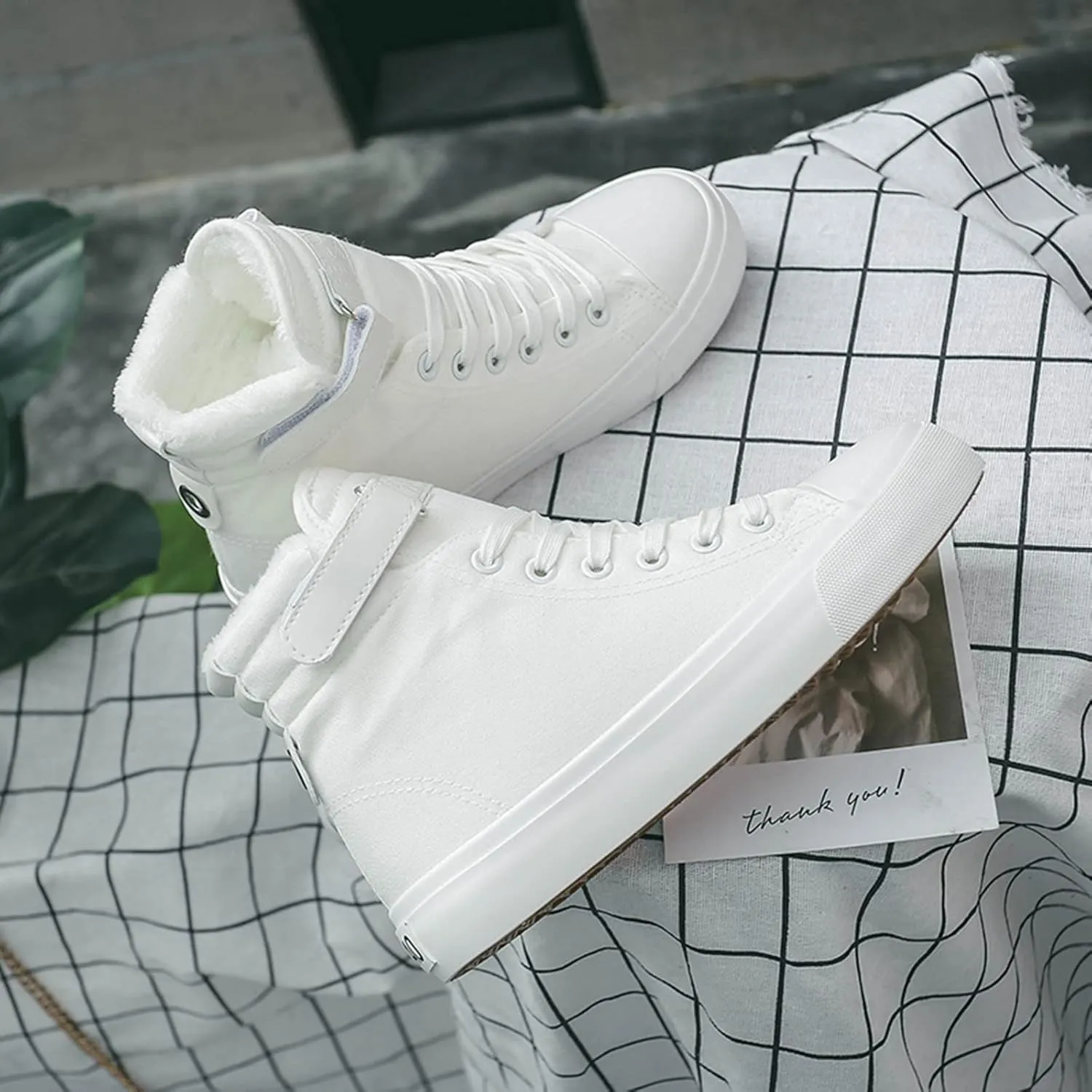 Julymens Unisex Women's Men's High-Top Canvas Shoes Plush Lining Winter Sports Shoes