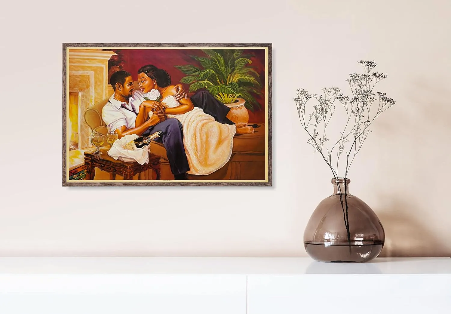 Just The Two Of Us (Romantic Couples) - Katherine Roundtree 24x36 Black Framed - African American Black Art Print Wall Decor Poster