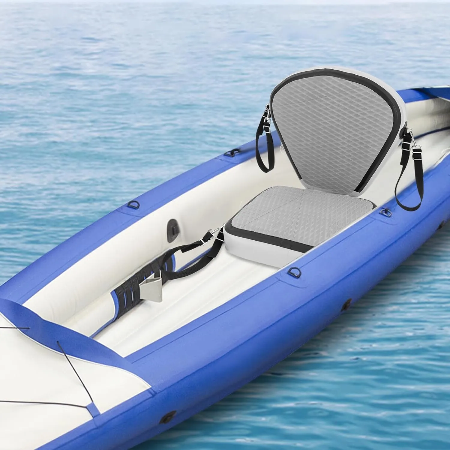 Kayak Seats, Universal Kayak Inflatable Seat with Backrest, Padded Thicken Cushion Kayak Seat, Adjustable Strap and Comfortable Breathable EVA Material (Grey)