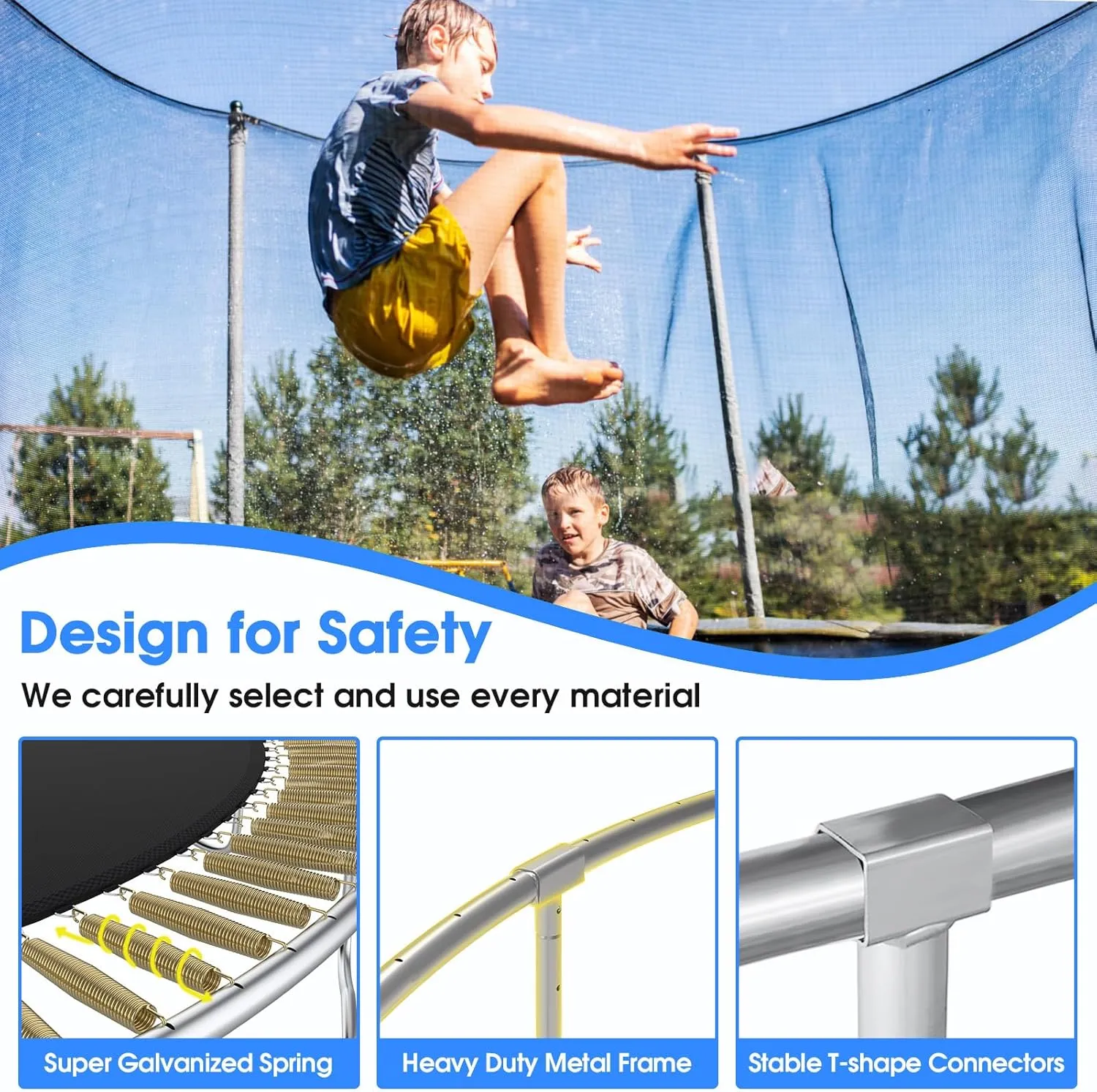 KOFUN 1500LBS 16 14 12 10 FT Trampoline for Kids and Adults Outdoor Trampolines with Safety Enclosure Net, Removable Basketball Hoop, Anti-Rust Coating Ladder, 2Pcs Ball 1Pc Pump, ASTM Approved