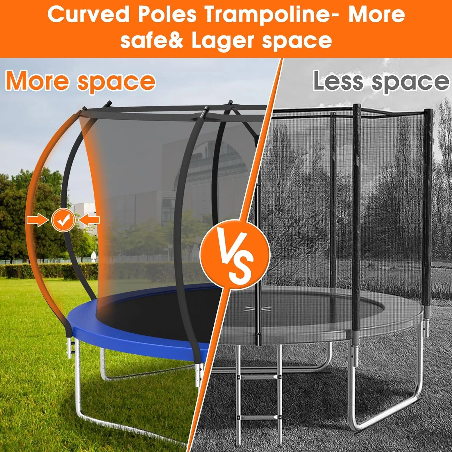 KOFUN 1500LBS 8 10 12 14 16 FT Outdoor Tranpoline for Kids and Adults, Heavy Duty Tranpoline with Net, Ladder, Easy to Assemble Recreational Tranpolines Backyard