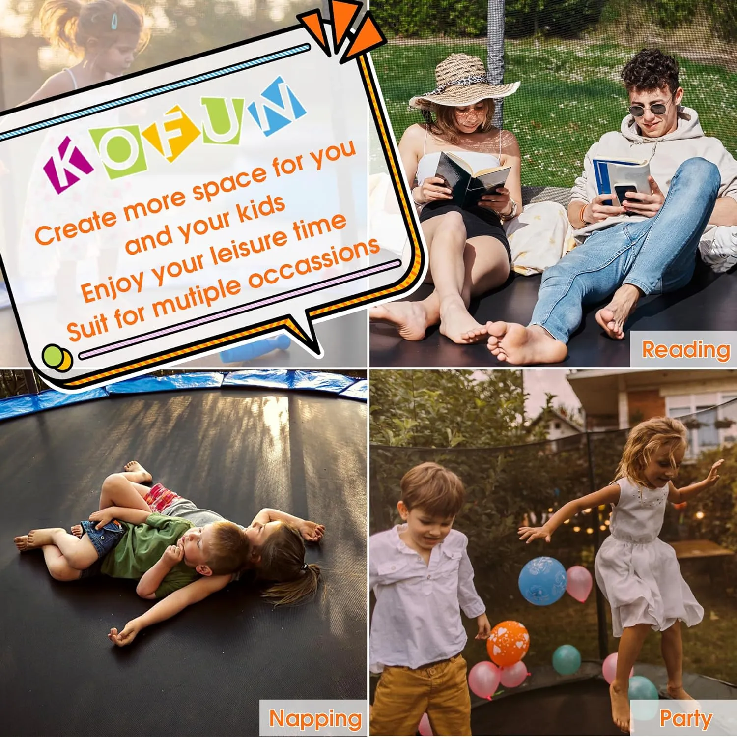 KOFUN 1500LBS 8 10 12 14 16 FT Outdoor Tranpoline for Kids and Adults, Heavy Duty Tranpoline with Net, Ladder, Easy to Assemble Recreational Tranpolines Backyard