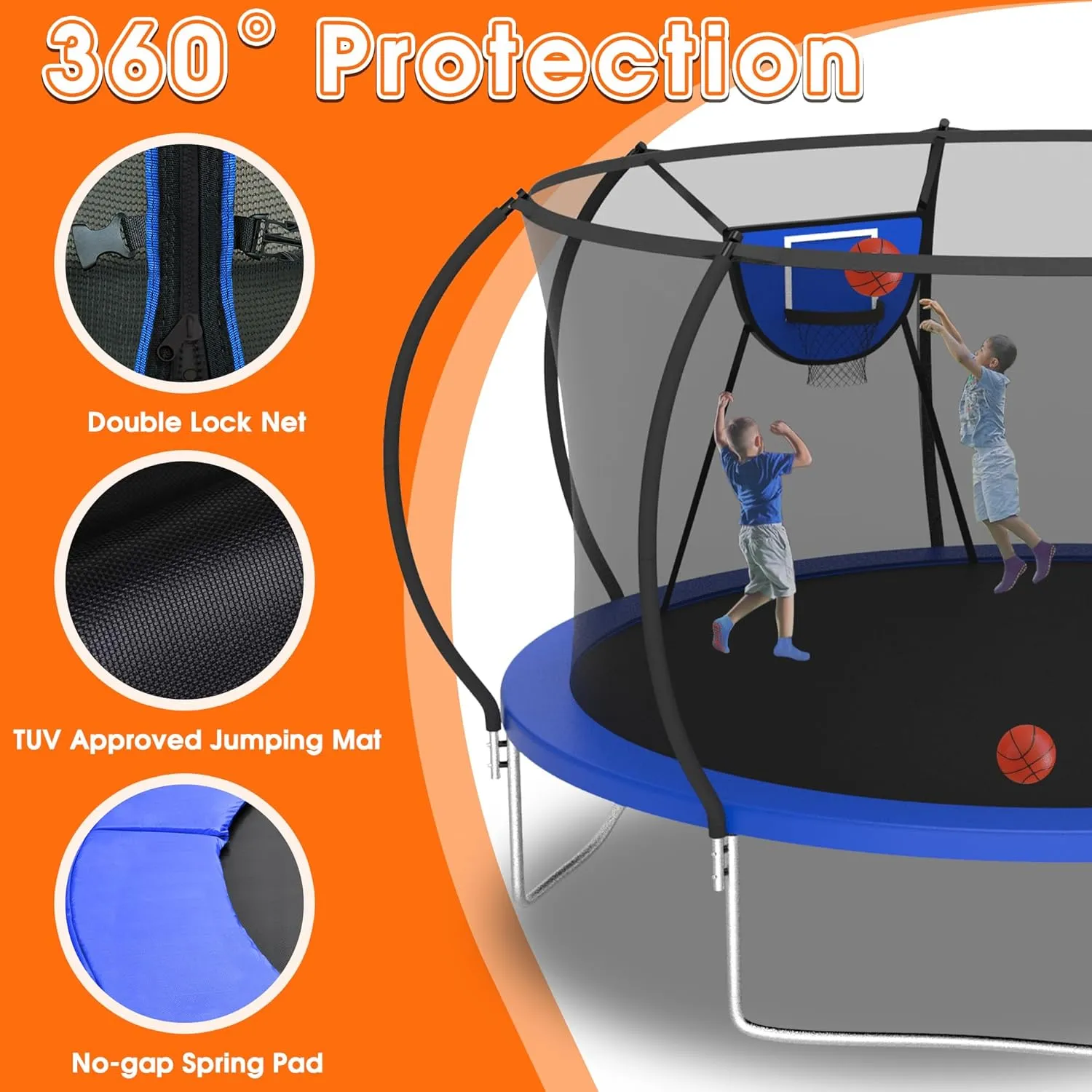 KOFUN 1500LBS 8 10 12 14 16 FT Outdoor Tranpoline for Kids and Adults, Heavy Duty Tranpoline with Net, Ladder, Easy to Assemble Recreational Tranpolines Backyard