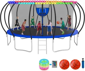 KOFUN 1500LBS 8 10 12 14 16 FT Outdoor Tranpoline for Kids and Adults, Heavy Duty Tranpoline with Net, Ladder, Easy to Assemble Recreational Tranpolines Backyard