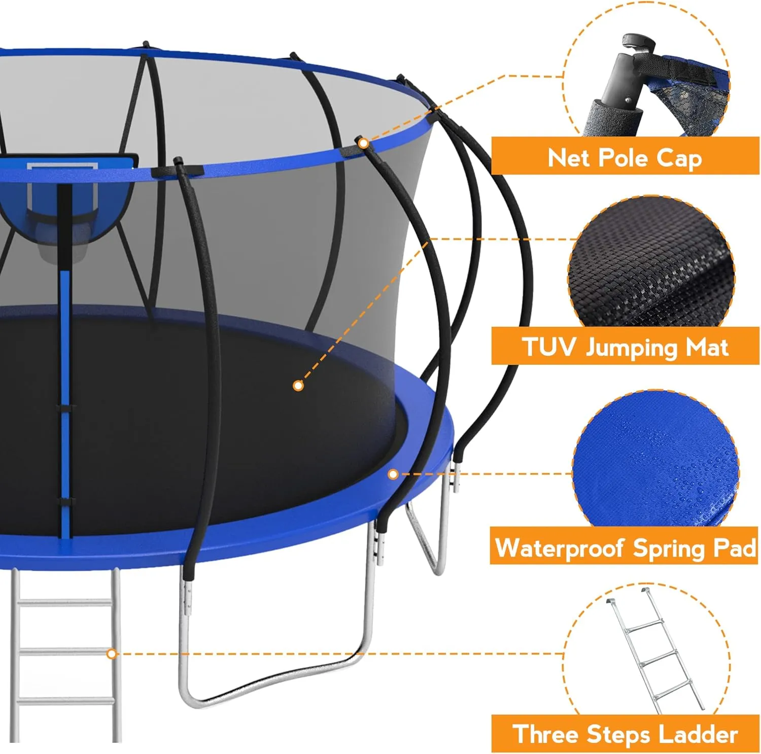 KOFUN 1500LBS 8 10 12 14 16 FT Outdoor Tranpoline for Kids and Adults, Heavy Duty Tranpoline with Net, Ladder, Easy to Assemble Recreational Tranpolines Backyard