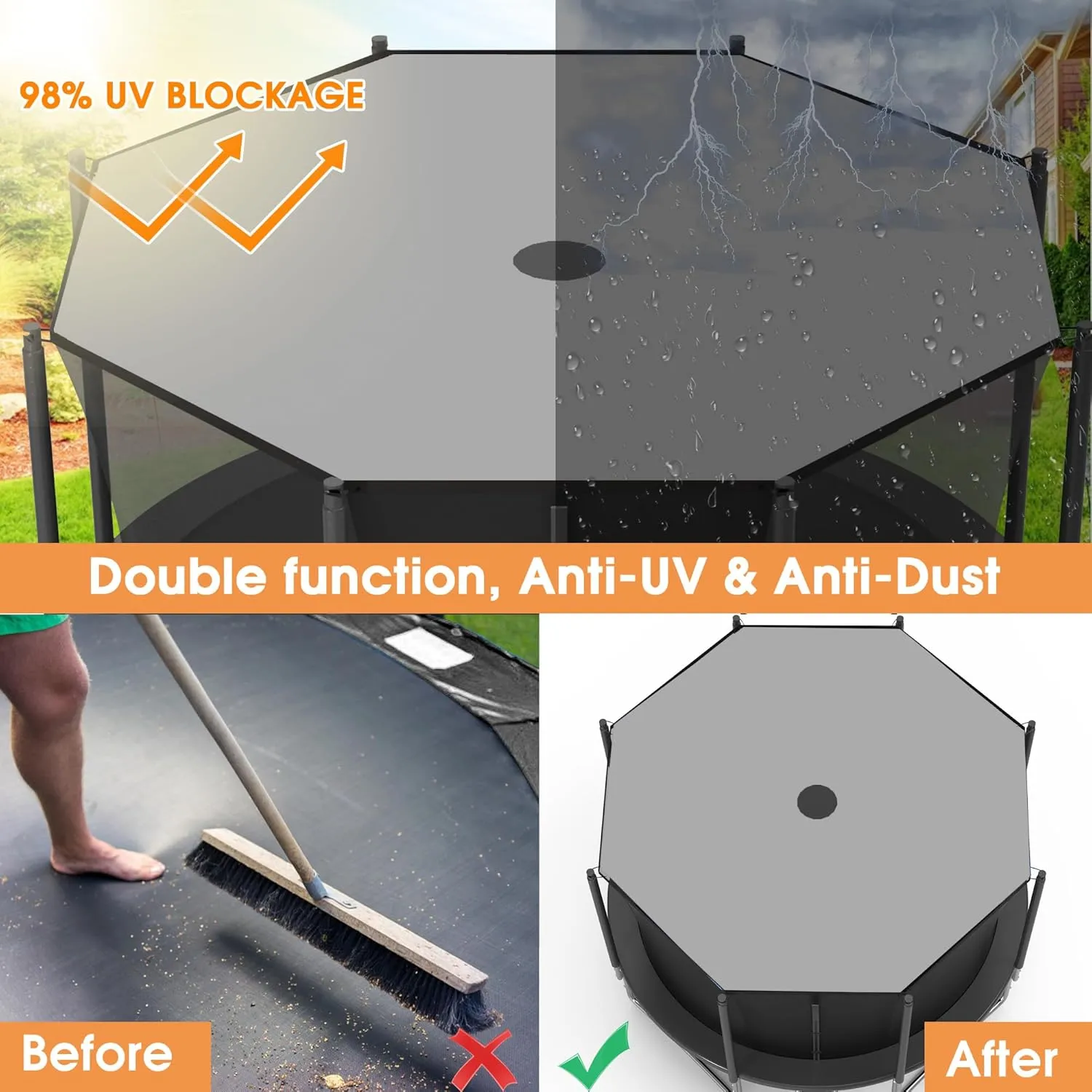 KOFUN 1500LBS Tranpoline Outdoor【Tranpoline with Shade Cover】Tranpoline for Kids and Adults 12FT 14FT 16FT Recreational Tranpolines with Net, Basketball Hoop, Ladder, Canopy Tent Cover, ASTM Approved