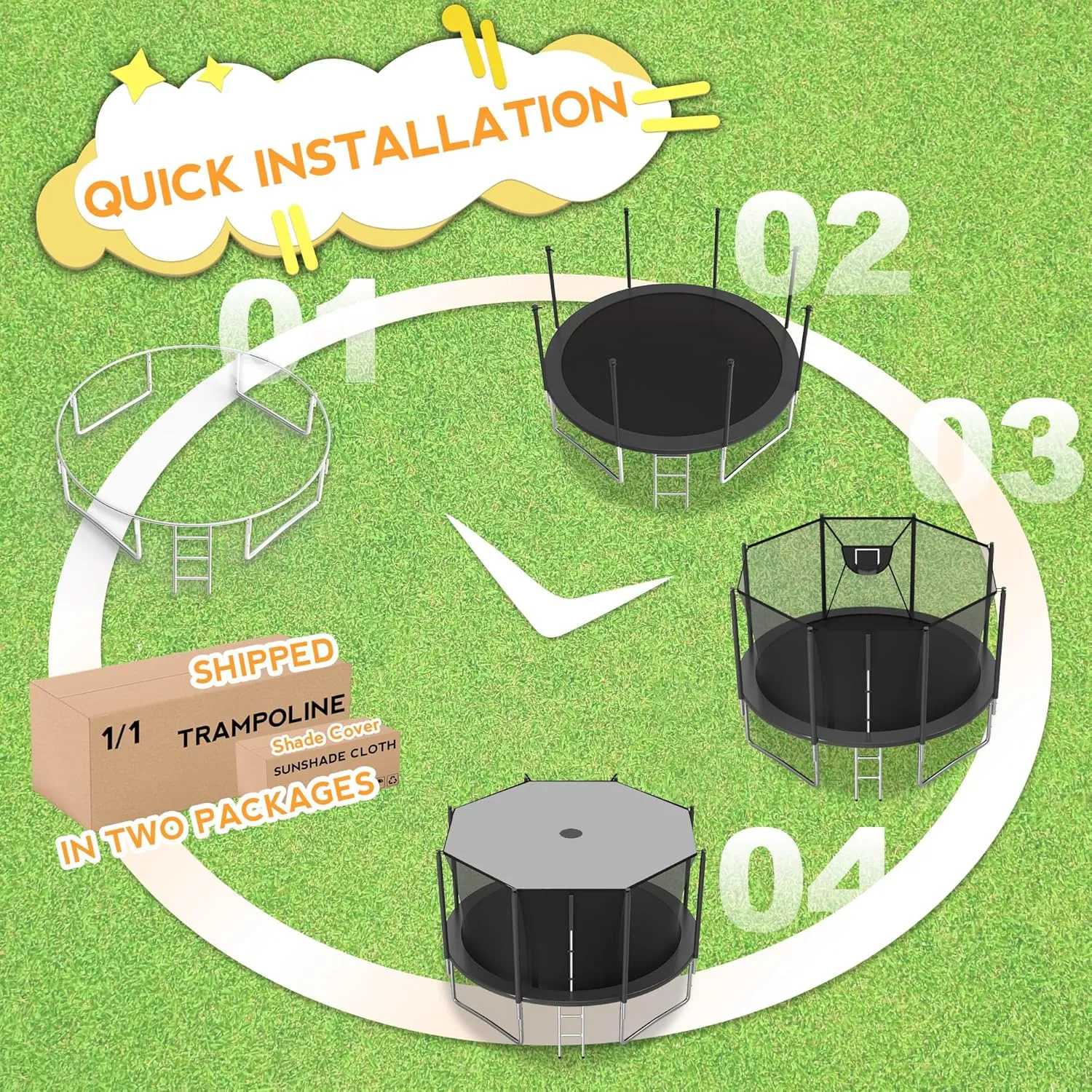 KOFUN 1500LBS Tranpoline Outdoor【Tranpoline with Shade Cover】Tranpoline for Kids and Adults 12FT 14FT 16FT Recreational Tranpolines with Net, Basketball Hoop, Ladder, Canopy Tent Cover, ASTM Approved