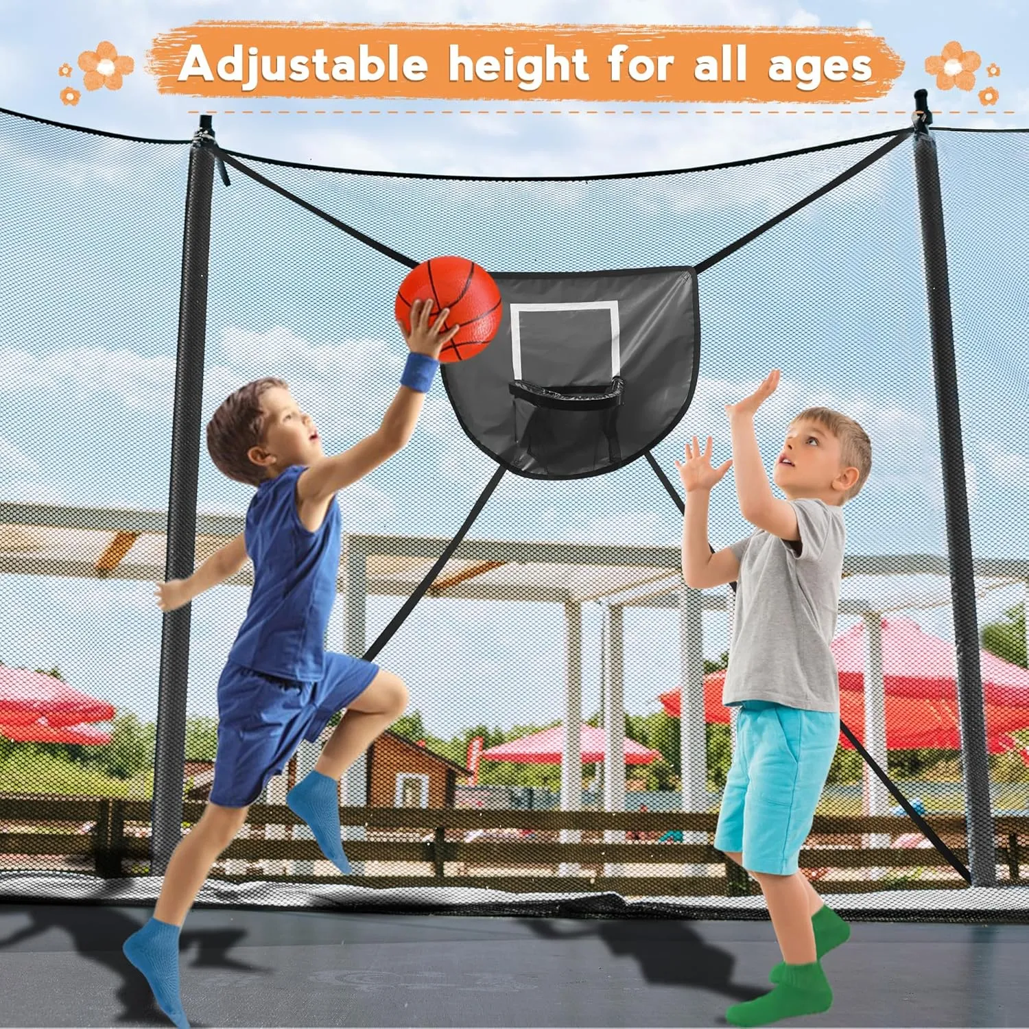 KOFUN 1500LBS Tranpoline Outdoor【Tranpoline with Shade Cover】Tranpoline for Kids and Adults 12FT 14FT 16FT Recreational Tranpolines with Net, Basketball Hoop, Ladder, Canopy Tent Cover, ASTM Approved