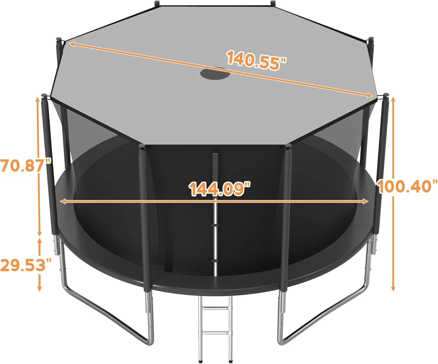 KOFUN 1500LBS Tranpoline Outdoor【Tranpoline with Shade Cover】Tranpoline for Kids and Adults 12FT 14FT 16FT Recreational Tranpolines with Net, Basketball Hoop, Ladder, Canopy Tent Cover, ASTM Approved