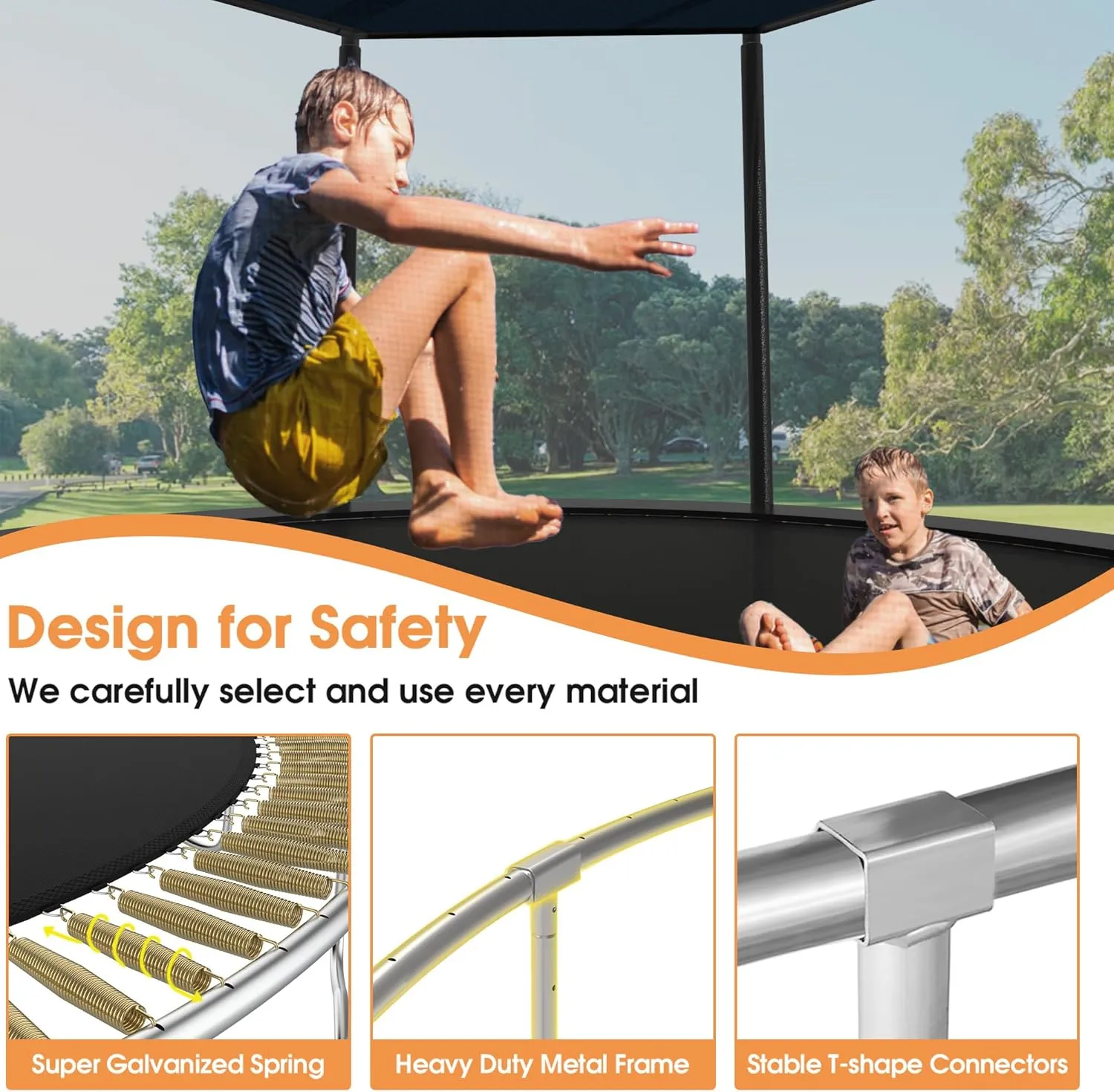 KOFUN 1500LBS Tranpoline Outdoor【Tranpoline with Shade Cover】Tranpoline for Kids and Adults 12FT 14FT 16FT Recreational Tranpolines with Net, Basketball Hoop, Ladder, Canopy Tent Cover, ASTM Approved