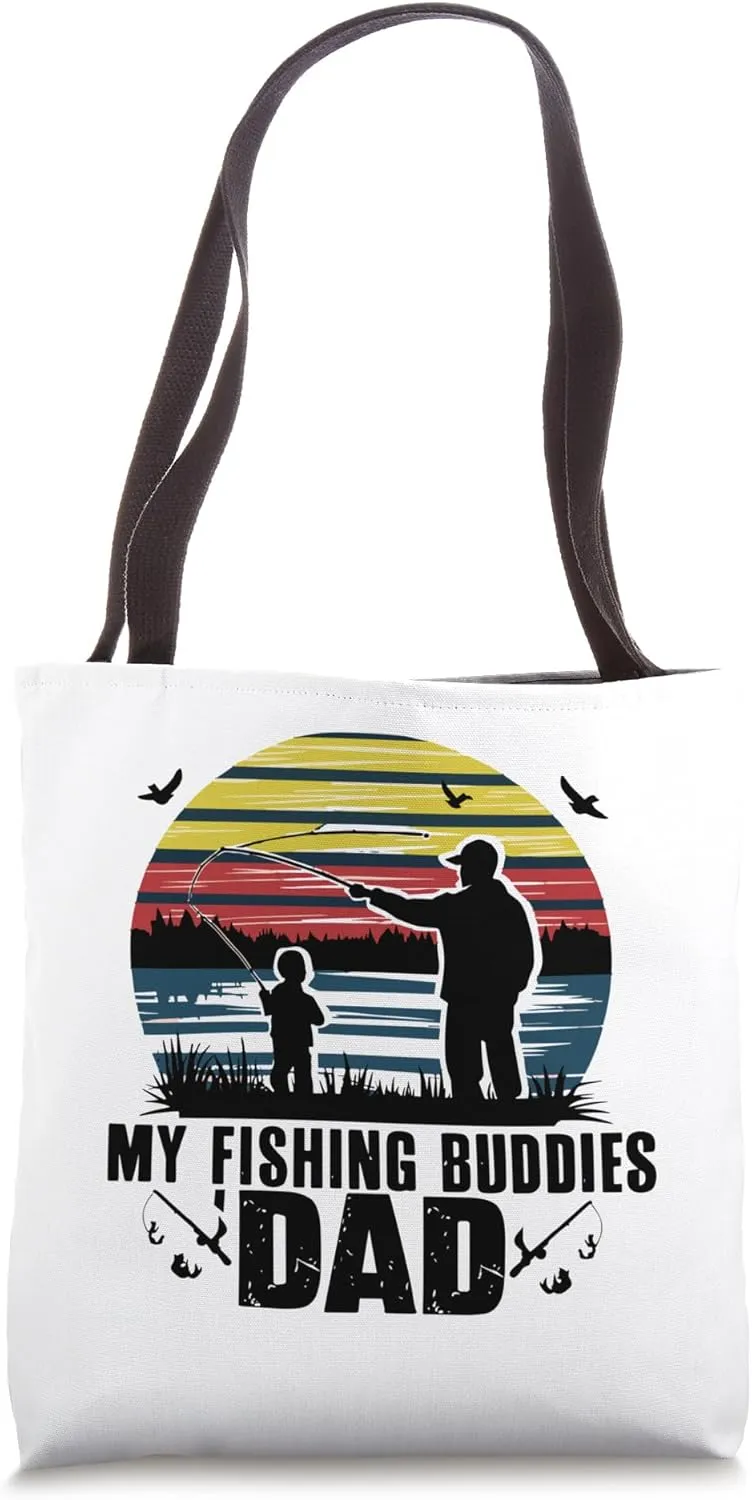 Lakeside Fishing Bond - Father & Child Sunset Casting Design Tote Bag