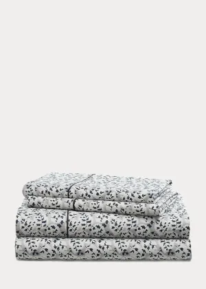 Lauren Ralph Lauren Leaf Print 230-Thread-Count 100% Cotton 4 pc Sheet Set (Black, Gray, King)