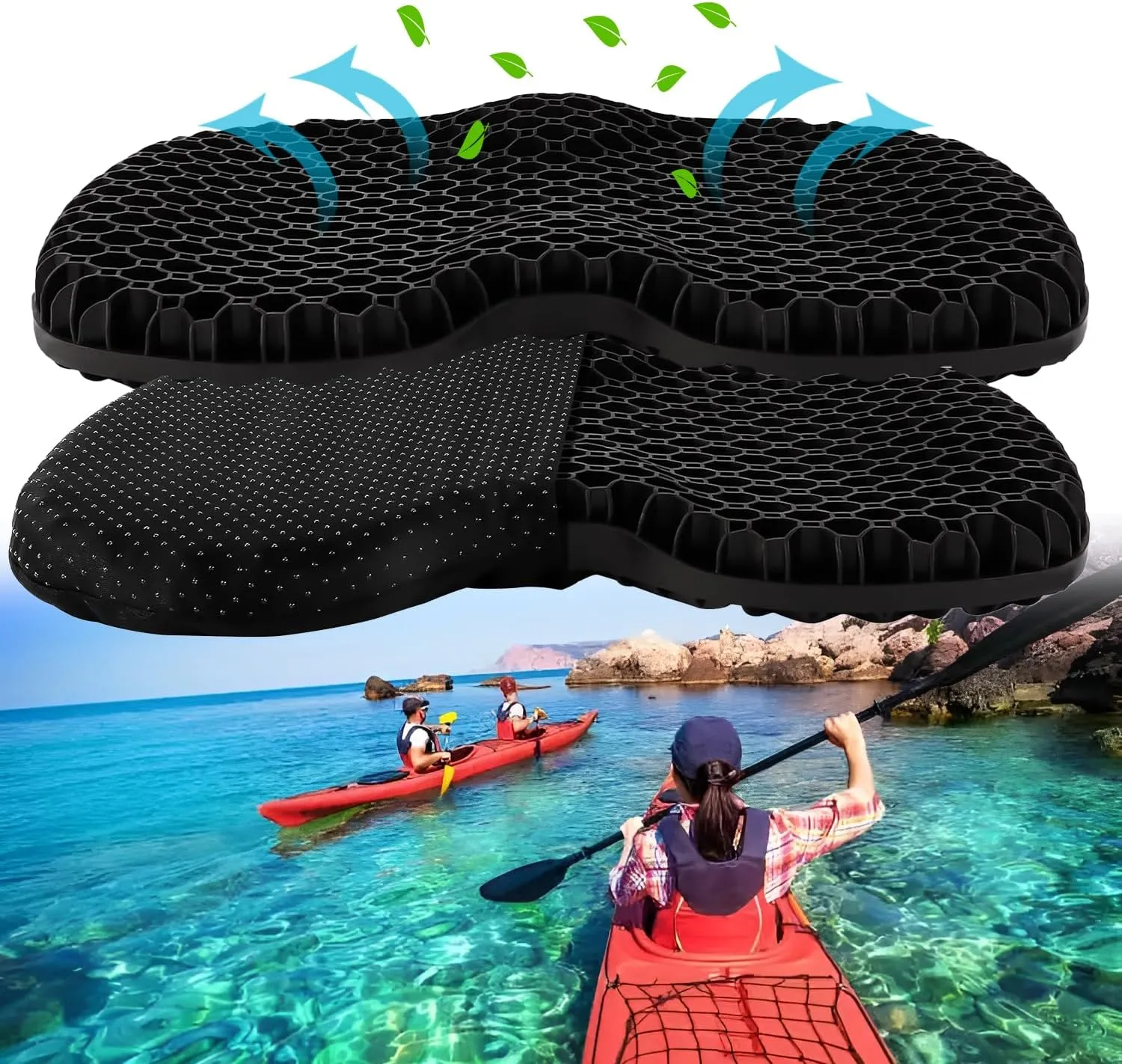 LeongLzt Thick Anti-Slip Kayak Seat Cushion, Boat Canoe Non-Slip Waterproof Kayak Gel Cushion Seat Pad