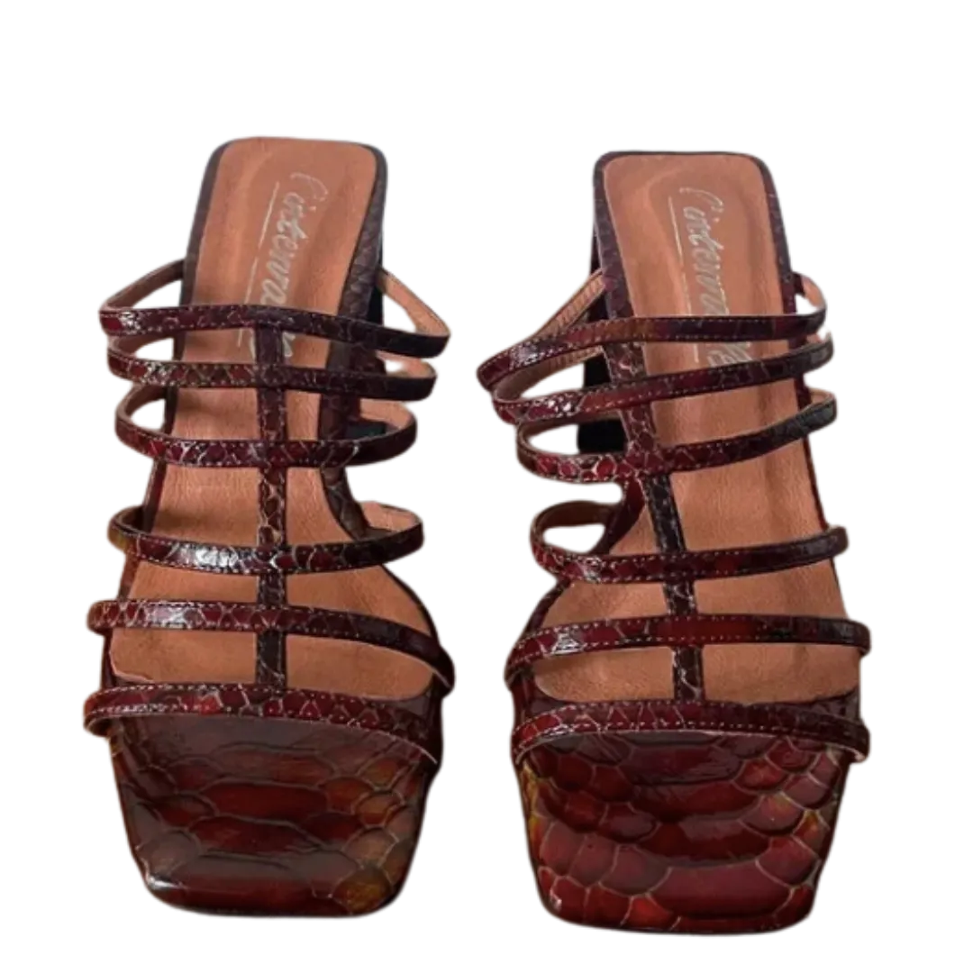 L'Intervalle Snakeskin Leather Heeled Mule Sandal