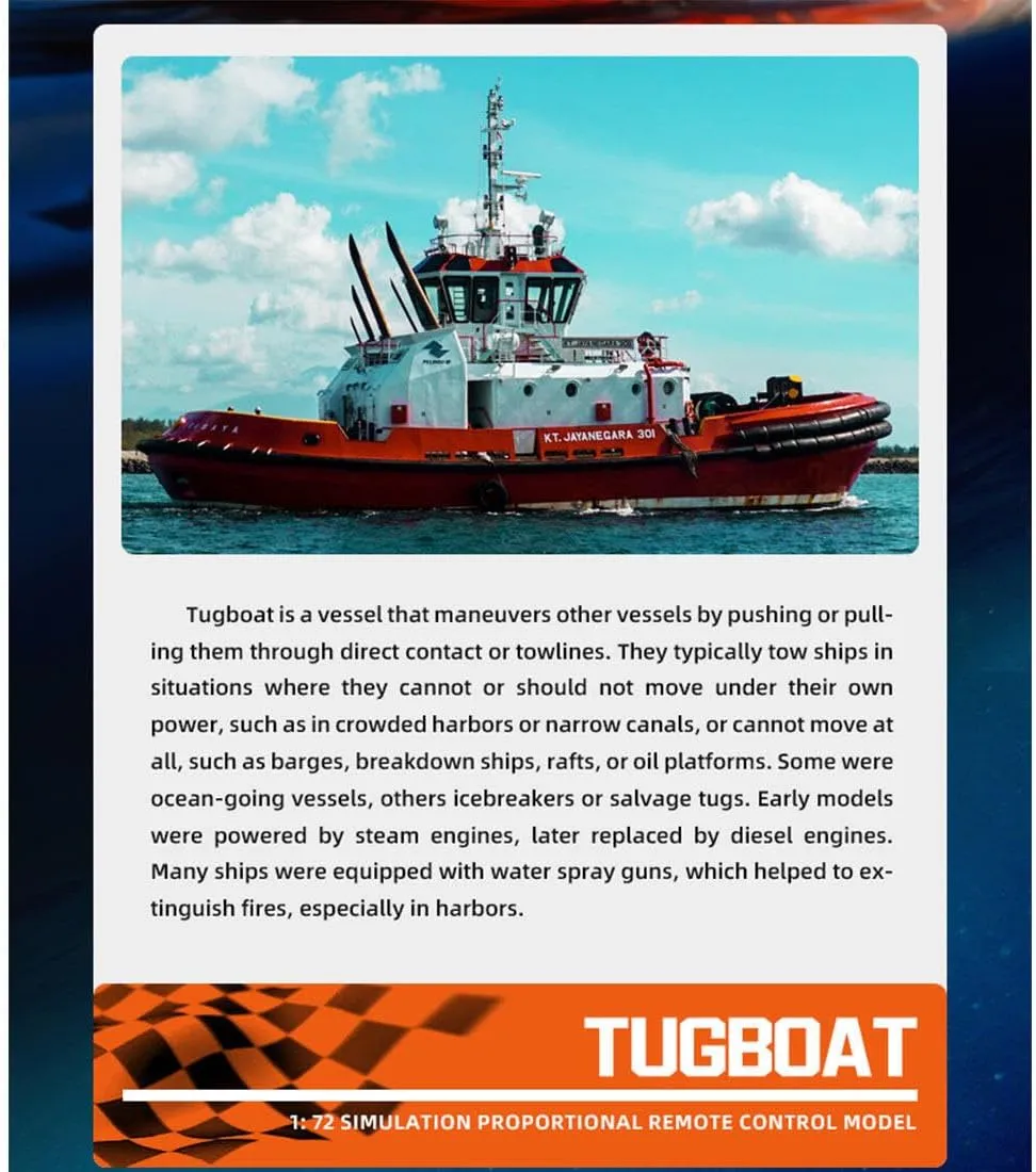 LOCHE RC Boat Model, 1/72 2.4Ghz RC Electric Tugboat Ship Watercraft Remote Control Boat, Waterproof Racing Boat Model Great Gift Toy for Kids and Adults (RTR Version)