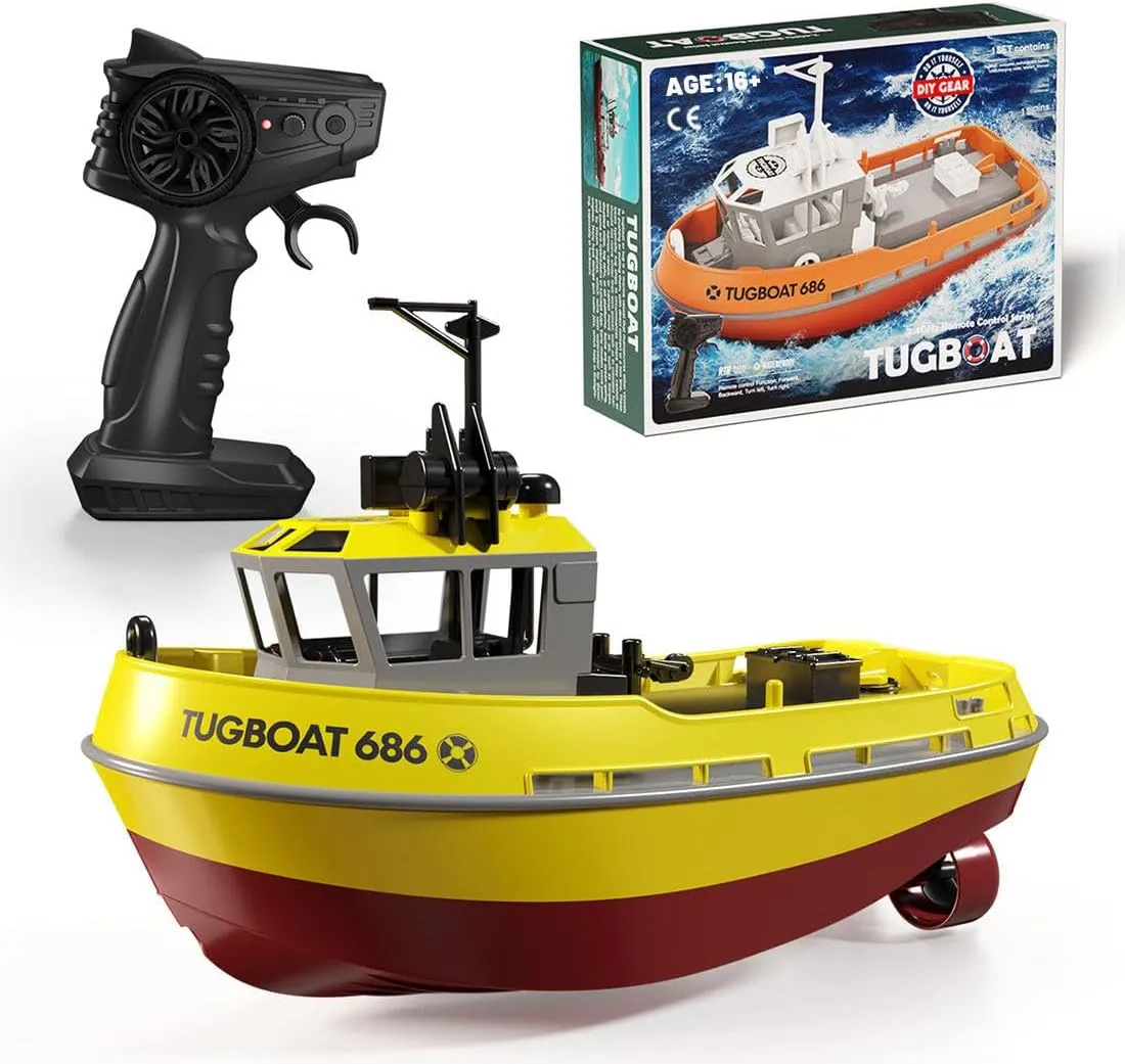 LOCHE RC Boat Model, 1/72 2.4Ghz RC Electric Tugboat Ship Watercraft Remote Control Boat, Waterproof Racing Boat Model Great Gift Toy for Kids and Adults (RTR Version)