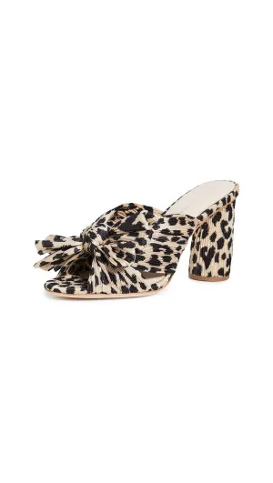 Loeffler Randall Women's Penny Pleated Bow Sandals, Leopard, Print, Tan, 7 Medium US