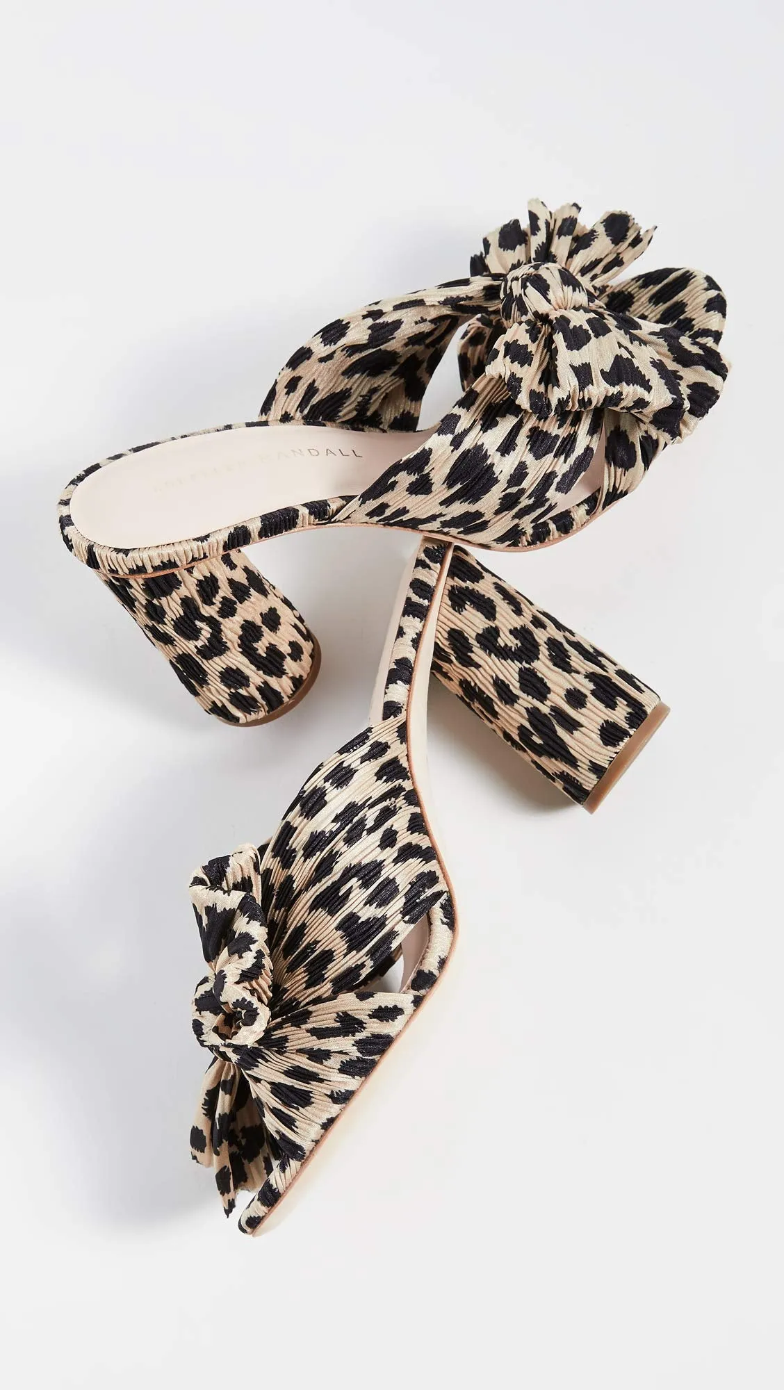 Loeffler Randall Women's Penny Pleated Bow Sandals, Leopard, Print, Tan, 7 Medium US