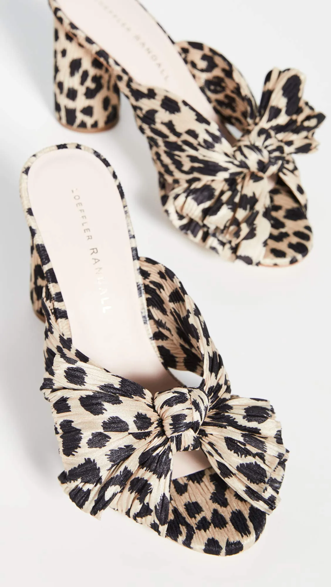 Loeffler Randall Women's Penny Pleated Bow Sandals, Leopard, Print, Tan, 7 Medium US