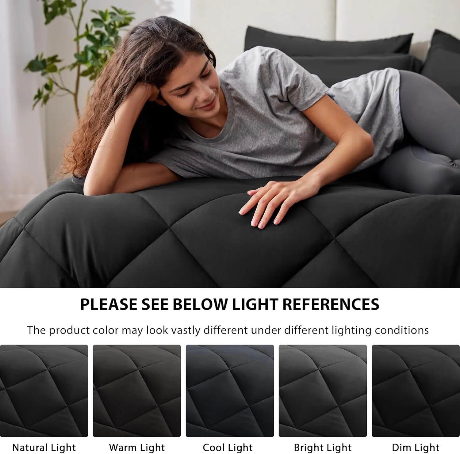 Love's cabin Full Comforter Set Black, 7 Pieces Full Bed in a Bag, All Season Full Bedding Sets with 1 Comforter, 1 Flat Sheet, 1 Fitted Sheet, 2 Pillowcase and 2 Pillow Sham