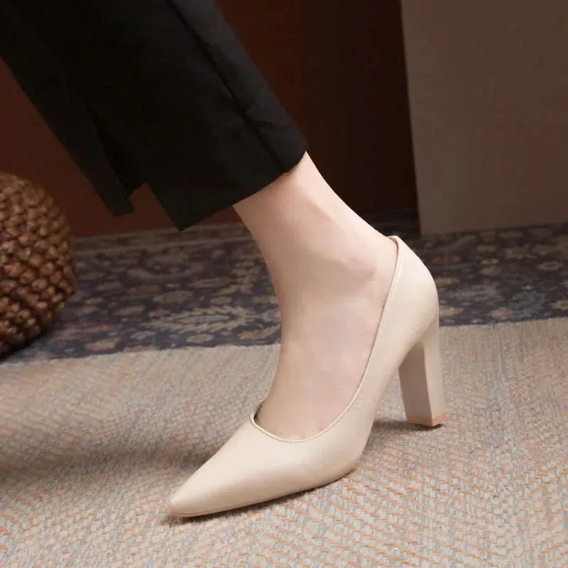 Low heel pointed toe pumps