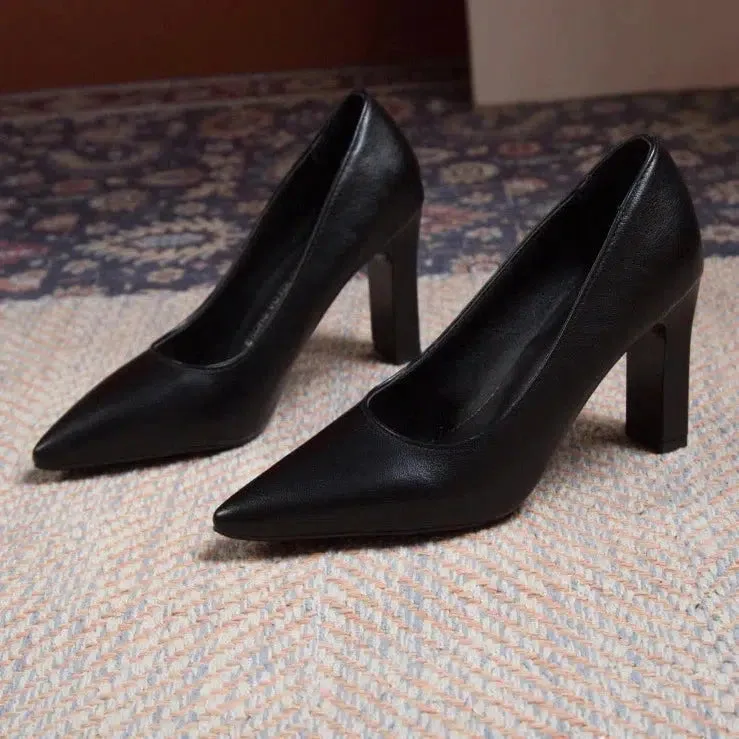 Low heel pointed toe pumps
