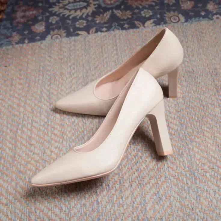 Low heel pointed toe pumps