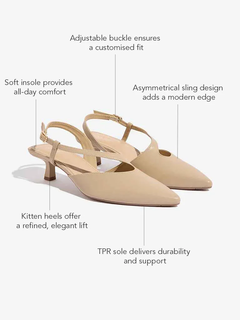 LUNA BLU Beige Asymmetrical Sling-Designed Mules