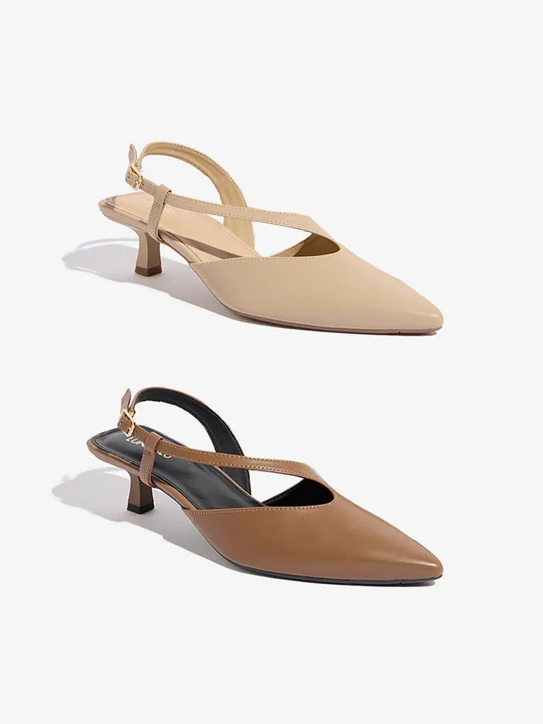 LUNA BLU Beige Asymmetrical Sling-Designed Mules