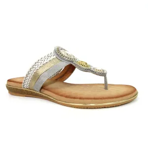 LUNAR - JLH198 Carlotta Jewelled Toe Post Sandal Silver