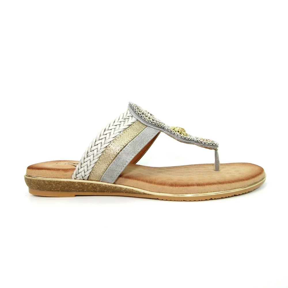 LUNAR - JLH198 Carlotta Jewelled Toe Post Sandal Silver