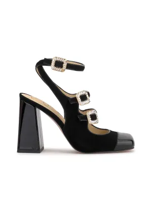 Lymen Buckle Pump in Black Suede