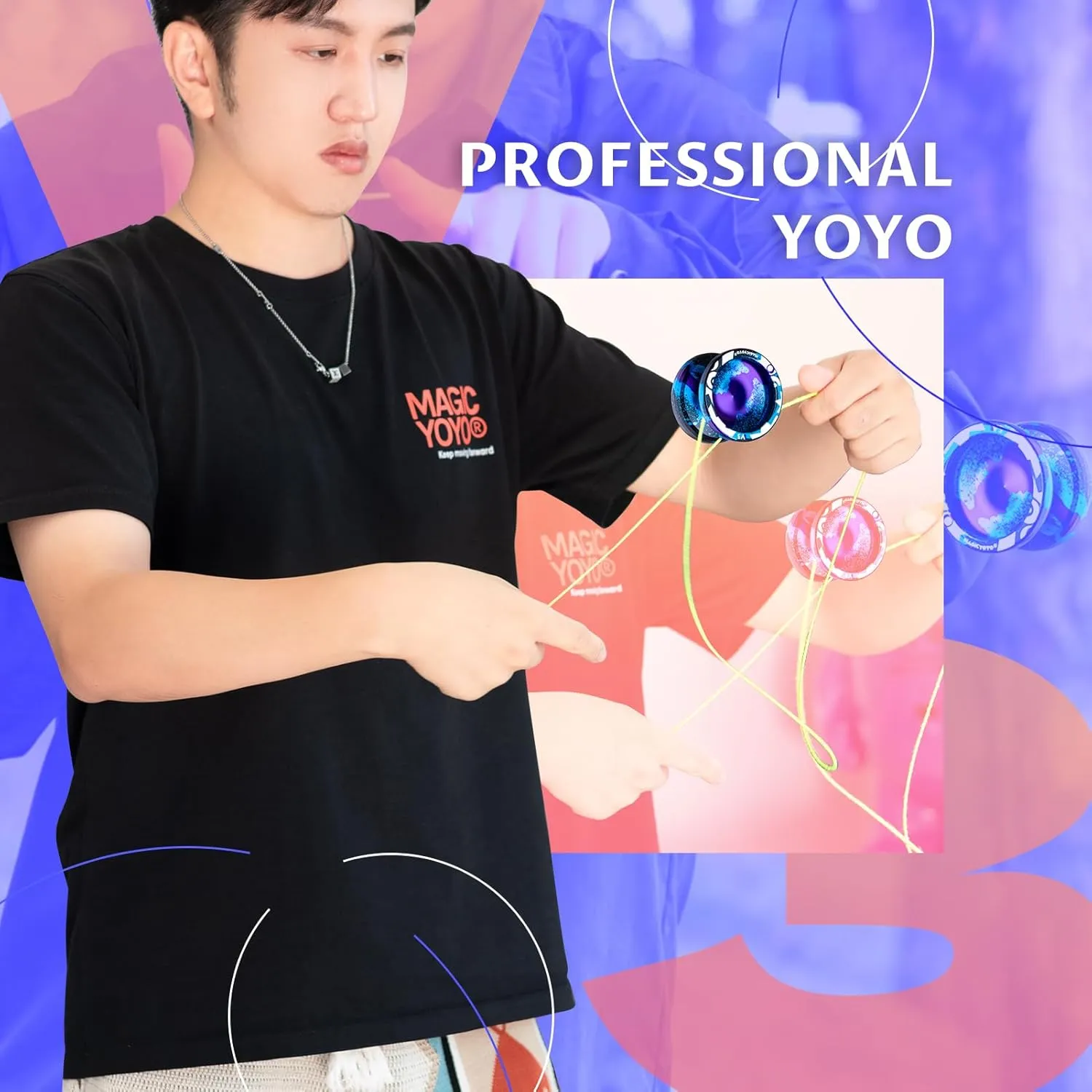 MAGICYOYO Responsive Yoyo V3, Professional Metal Yoyo for Kids Beginner, Aluminum Alloy Yoyo with Unresponsive Bearing   Bearing Removal Tool   Axle   Bag   12 Yoyo Strings (Black Blue Purple)